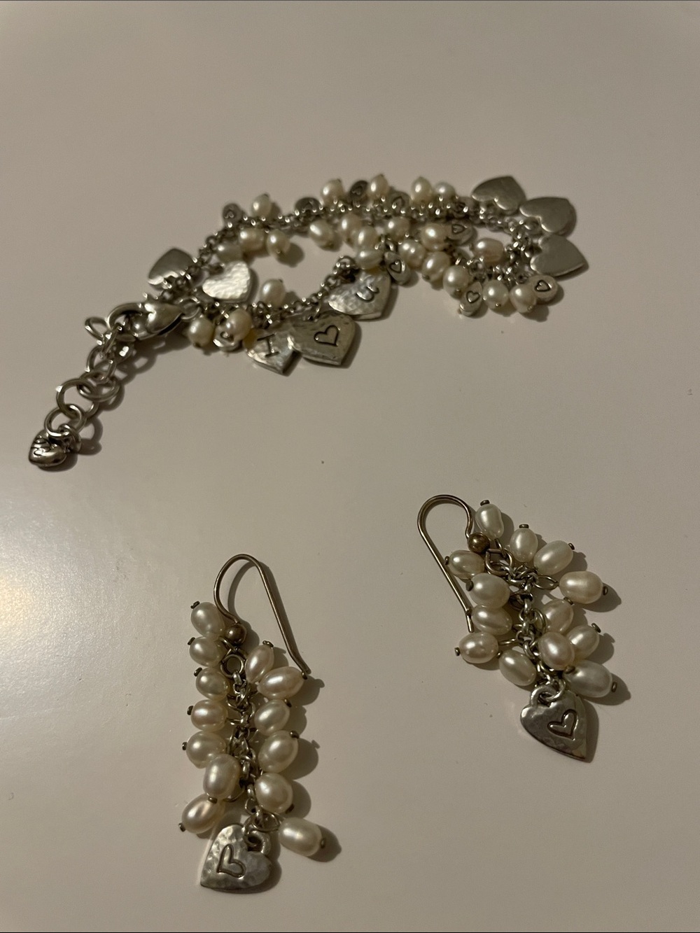Brighton Pearl Cluster Heart Charm Earrings and Bracelet Set